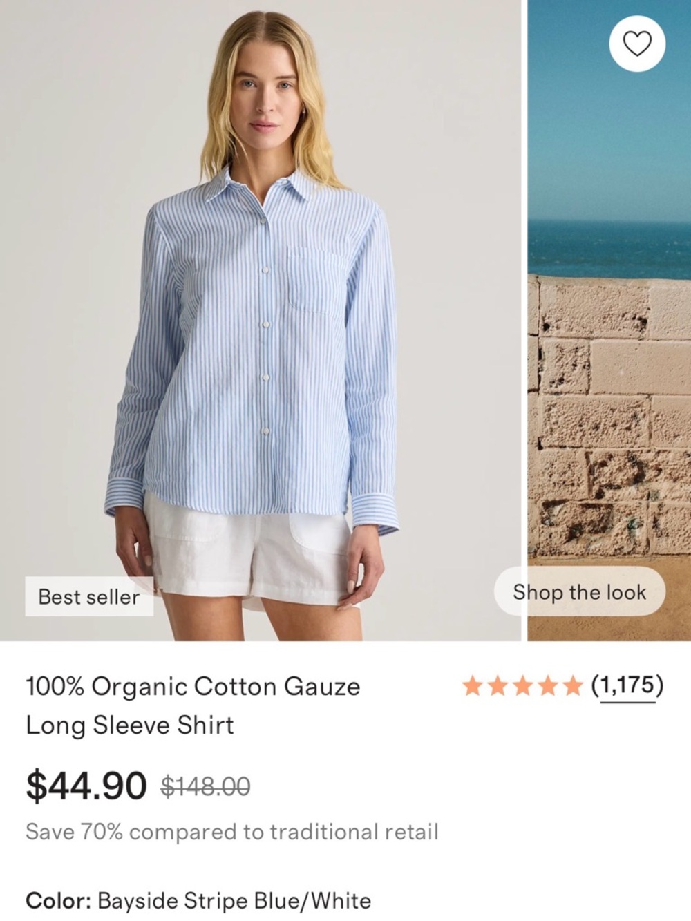 Quince Light Blue and White Striped Button-Up Shirt - Picture 3 of 6